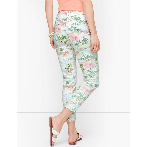 Talbots Beach Scene Pants Women's Size  8 White High-Rise Cropped Leg Jegging - Picture 2 of 13
